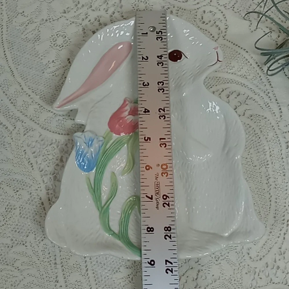 Pier 1 Imports Hand Painted Raised Design Dolomite Bunnies Set Of 2